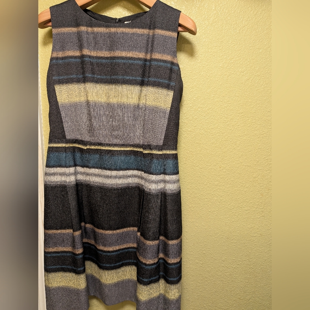 Boss Grey Striped Lined Shift Dress